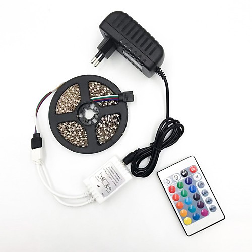 

BRELONG 5M LED Light Strips RGB Tiktok Lights 5050 LEDs 10mm DC12V 300 with 24 key remote control glue waterproof with power supply