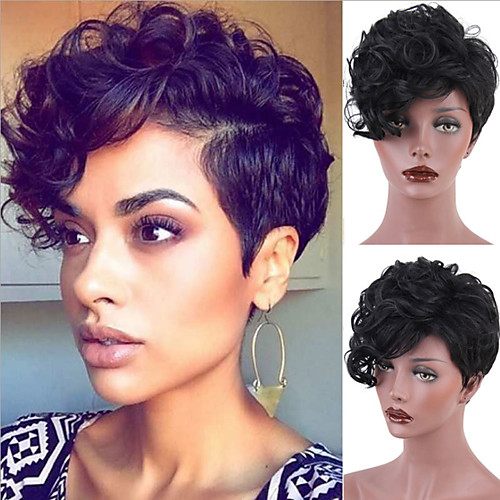 

Synthetic Wig Curly Layered Haircut Wig Short Natural Black Synthetic Hair 8 inch Women's Women Synthetic Best Quality Black Laflare