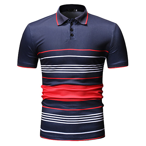 

Men's Striped Print Polo Business Work Black / Navy Blue