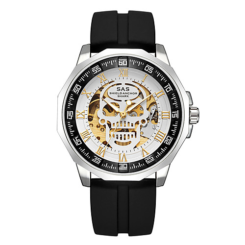 

Men's Dress Watch Quartz Silicone Black Hollow Engraving Shock Resistant Cool Analog Luxury Skull - Blue GoldenBlack Gold / Silver / Black One Year Battery Life