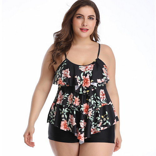 

Women's Tankini Swimwear Swimsuit - Floral S M L Black Blue