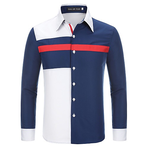 

Men's Shirt Color Block Long Sleeve Daily Tops Business Basic White Navy Blue