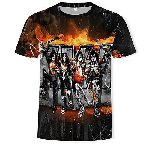 

Men's Color Block 3D Portrait T-shirt Print Tops Round Neck Black