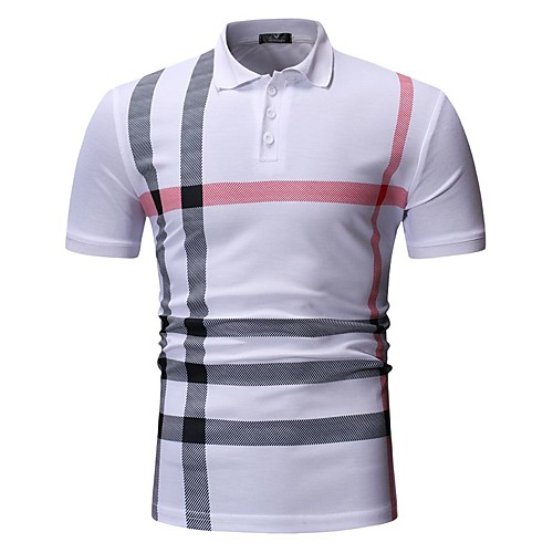 

Men's Polo Striped Print Short Sleeve Work Tops Business White Black Navy Blue