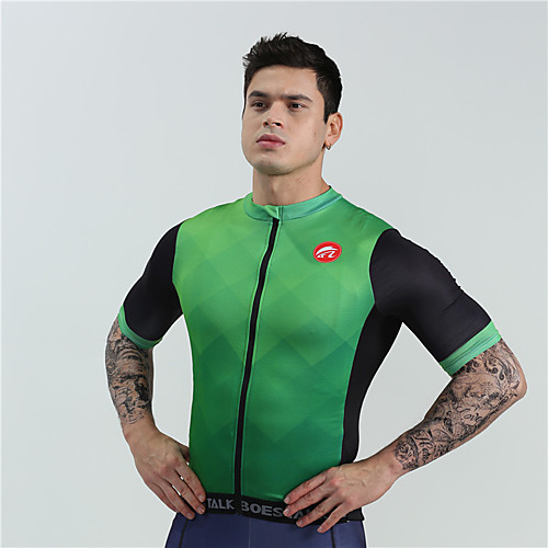 

BOESTALK Men's Short Sleeve Cycling Jersey Green Patchwork Bike Jersey Top Mountain Bike MTB Road Bike Cycling Breathable Quick Dry Back Pocket Sports Clothing Apparel / Stretchy / Triathlon