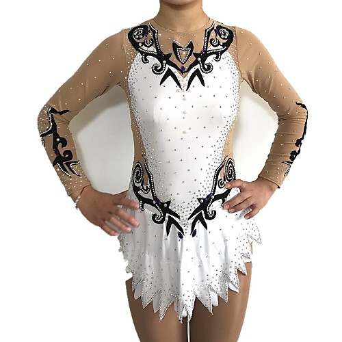 

Rhythmic Gymnastics Leotards Artistic Gymnastics Leotards Women's Girls' Leotard Ivory Spandex High Elasticity Handmade Jeweled Rhinestone Long Sleeve Competition Ballet Dance Ice Skating Rhythmic