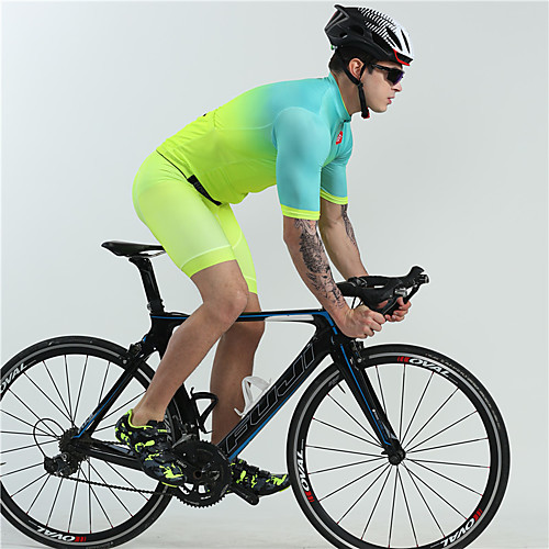 

BOESTALK Men's Short Sleeve Cycling Jersey with Shorts Spandex Green Bike Clothing Suit Quick Dry Ultraviolet Resistant Moisture Wicking Sports Fashion Mountain Bike MTB Road Bike Cycling Clothing