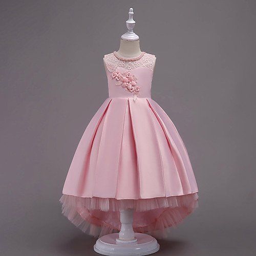 

Princess Asymmetrical Wedding / Party / Pageant Flower Girl Dresses - Satin / Tulle Sleeveless Jewel Neck with Lace / Belt / Crystals