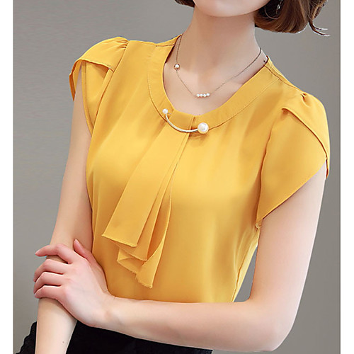 

Women's Blouse Shirt Solid Colored Plain Round Neck Tops Basic Top White Red