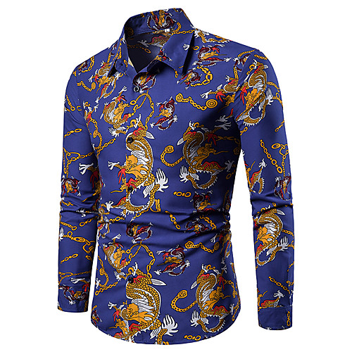 

Men's Geometric Graphic Jacquard Print Shirt - Cotton Classic Collar Black / Blue / Red