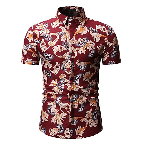 

Men's Tribal Print Shirt - Cotton Black / Blue / Red / Short Sleeve