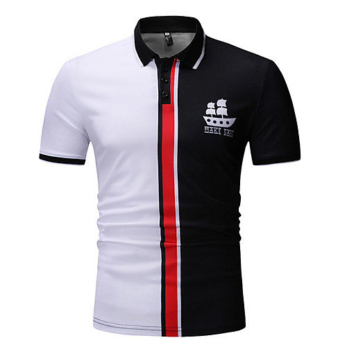 

Men's Color Block Polo - Cotton Shirt Collar White / Red