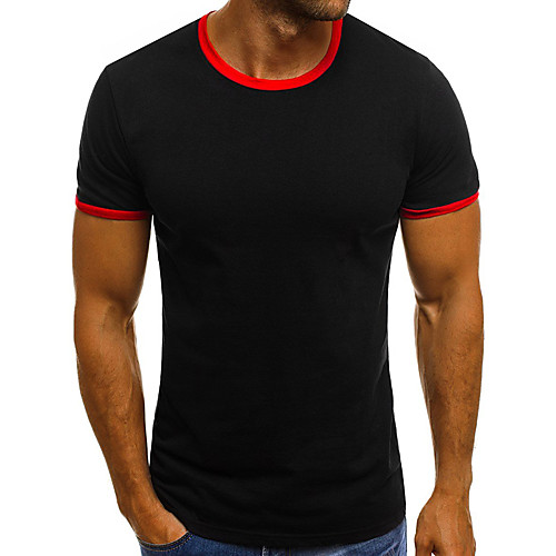 

Men's Color Block T-shirt - Cotton Round Neck White / Black / Red / Light gray / Dark Gray