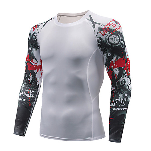

Men's Compression Shirt Long Sleeve Compression Base layer T Shirt Top Plus Size Lightweight Breathable Quick Dry Soft Sweat-wicking Dark Grey Red / White GrayWhite Fleece Winter Road Bike Mountain