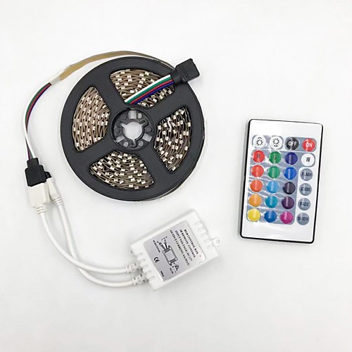 

5M LED Light Strips RGB Tiktok Lights 5050 10mm DC12V 300 with 24 key remote control bare board is not waterproof with power supply