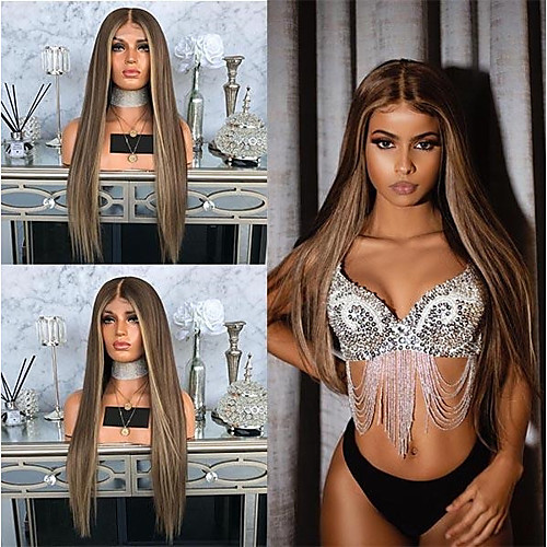 

Synthetic Wig Yaki Straight Middle Part Wig Very Long Brown Synthetic Hair 34 inch Women's Women Dark Brown
