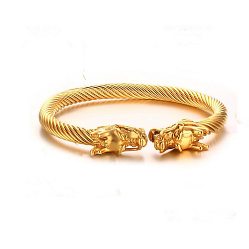 

Men's Cuff Bracelet Circle 3D Dragon Fashion Titanium Steel Bracelet Jewelry AB White Color / Gold / Silver For Gift Daily Theme Party / Gold Plated