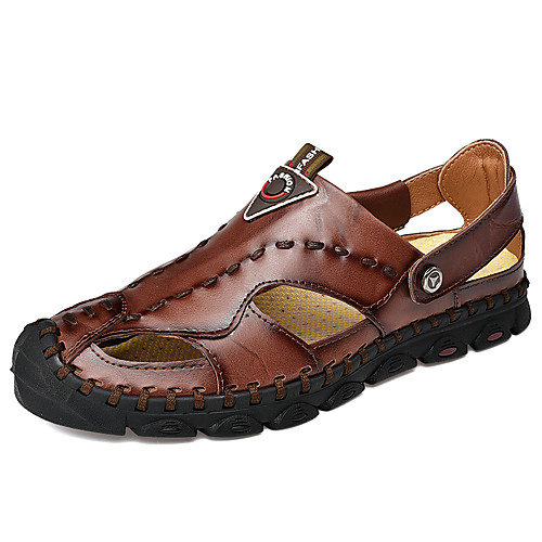 

Men's Leather Shoes Cowhide Summer Business / Casual Sandals Walking Shoes Breathable Black / Light Brown / Dark Brown