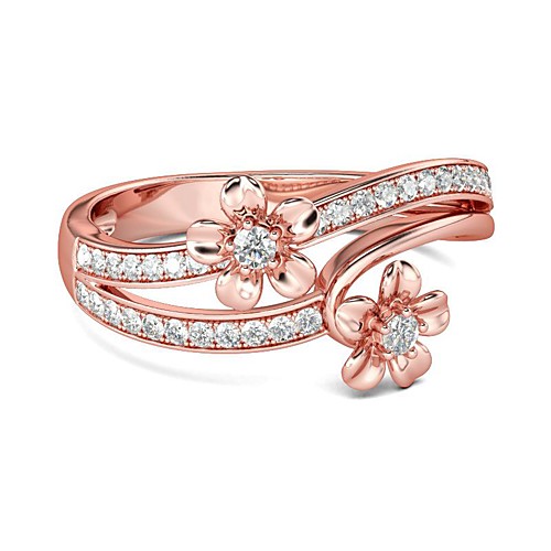 

Women's Ring Cubic Zirconia 1pc Rose Gold Brass Rose Gold Plated Imitation Diamond irregular Korean Sweet Fashion Party Evening Party Jewelry Double Twine Floral Theme Flower Lovely