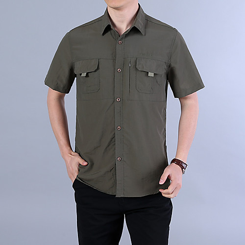 

Men's Hiking Shirt / Button Down Shirts Short Sleeve Shirt Top Outdoor Breathable Quick Dry Softness Multi Pocket Summer Nylon Solid Colored Army Green Grey Khaki Cycling / Bike Traveling