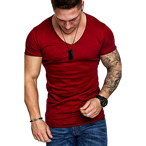 

Men's Graphic Solid Colored T-shirt - Cotton V Neck White / Black / Red / Army Green / Dark Gray / Navy Blue