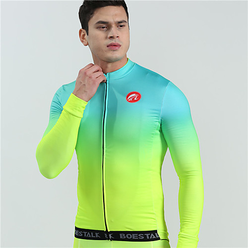 

BOESTALK Men's Long Sleeve Cycling Jersey Winter Fleece Green Gradient Bike Jersey Top Mountain Bike MTB Road Bike Cycling Thermal / Warm Fleece Lining Breathable Sports Clothing Apparel / Stretchy
