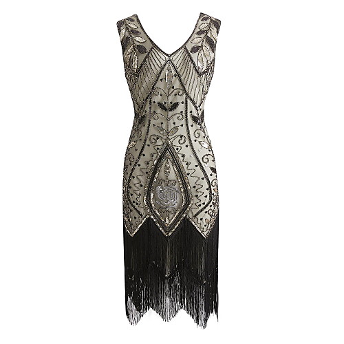 

The Great Gatsby Charleston Vintage 1920s Flapper Dress Party Costume Masquerade Women's Sequins Tassel Sequin Costume Black / Red / black / Black & White Vintage Cosplay Party Prom Sleeveless