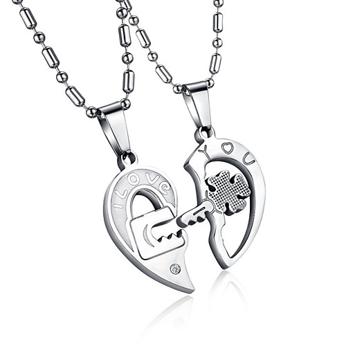 

Men's Women's Clear AAA Cubic Zirconia Pendant Necklace Geometrical Broken Heart Heart Letter Hollow Heart Relationship Elegant Hip-Hop Steel Stainless Silver 50 cm Necklace Jewelry 2pcs For Wedding