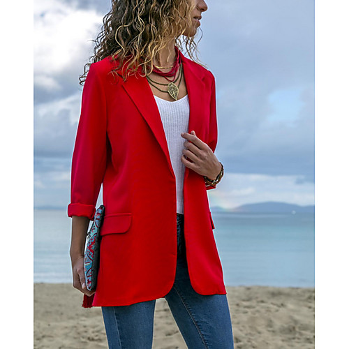 

Women's Blazer, Solid Colored Notch Lapel Polyester Blue / Black / Red