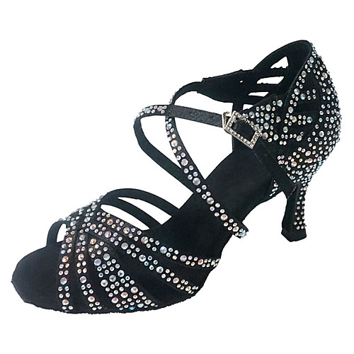 

Women's Latin Shoes Heel Buckle Glitter Slim High Heel Nude Black Lace-up