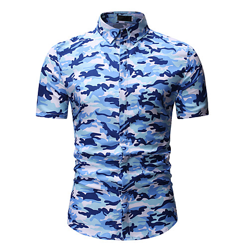 

Men's Shirt Geometric Camo / Camouflage Print Tops Blue Army Green