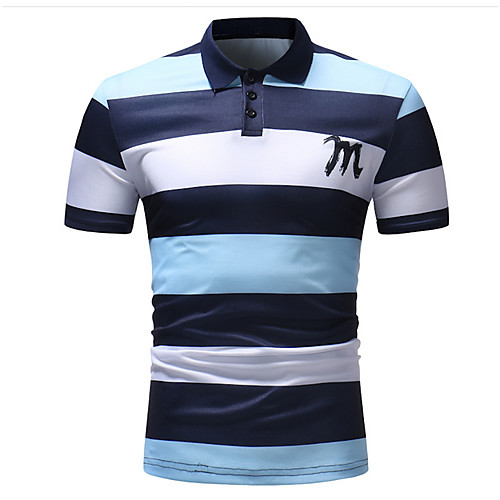 

Men's Striped Polo - Cotton Shirt Collar Blue / Blushing Pink / Summer / Short Sleeve