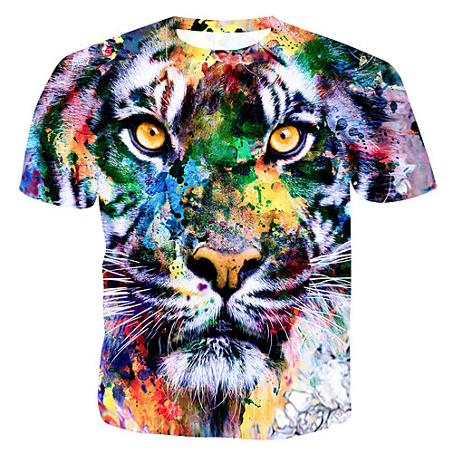 

Men's Rainbow Graphic Print T-shirt - Cotton Round Neck Rainbow / Animal