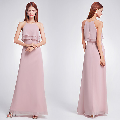 

Fit & Flare Halter Neck Floor Length Chiffon Bridesmaid Dress with Cascading Ruffles