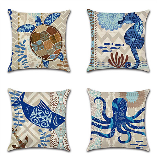 

4 pcs Cotton / Linen Pillow Cover Pillow Case, Wildlife Nautical Beach Style New Arrival