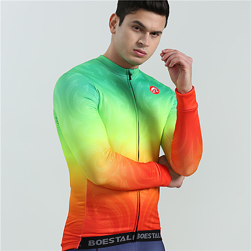 

BOESTALK Men's Long Sleeve Cycling Jersey Winter Fleece Green Rainbow Gradient Bike Jersey Top Mountain Bike MTB Road Bike Cycling Thermal / Warm Fleece Lining Breathable Sports Clothing Apparel