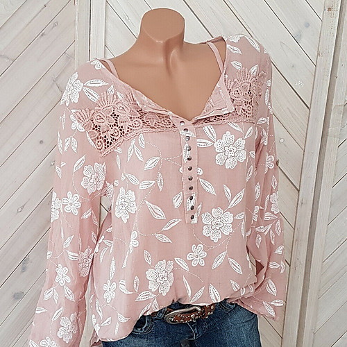 

Women's Plus Size Floral Dusty Rose Lace Blouse Street chic Daily Going out Shirt Collar Black / Blue / Red / Blushing Pink / Gray