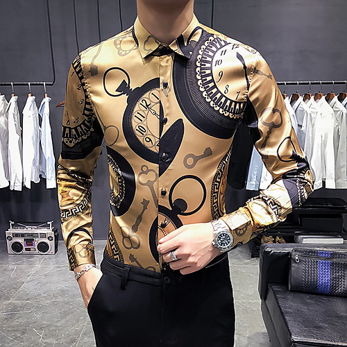 

Men's Plus Size Geometric Slim Shirt Black / Gold / Long Sleeve