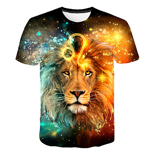 

Men's Plus Size 3D Graphic Print T-shirt Exaggerated Daily Street Round Neck Light Brown / Short Sleeve / Animal