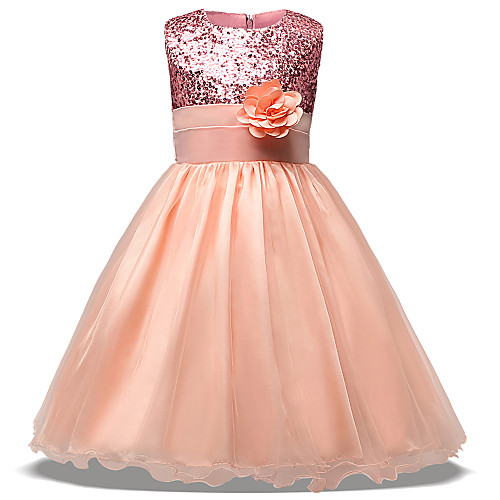 

Princess Midi Wedding / Party / Pageant Flower Girl Dresses - Tulle Sleeveless Jewel Neck with Belt / Bow(s) / Appliques