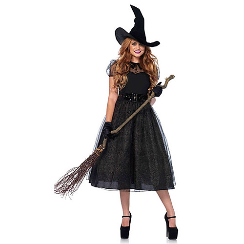 

Witch Dress Cosplay Costume Adults' Women's Vacation Dress Halloween Halloween Masquerade Festival / Holiday Polyster Black Women's Easy Carnival Costumes Solid Colored / Gloves / Belt / Hat / Gloves