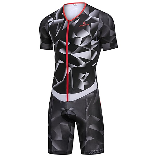 

Malciklo Men's Women's Short Sleeve Triathlon Tri Suit Black Bike Breathable Reflective Strips Sweat-wicking Sports Geometric Mountain Bike MTB Road Bike Cycling Clothing Apparel / Stretchy