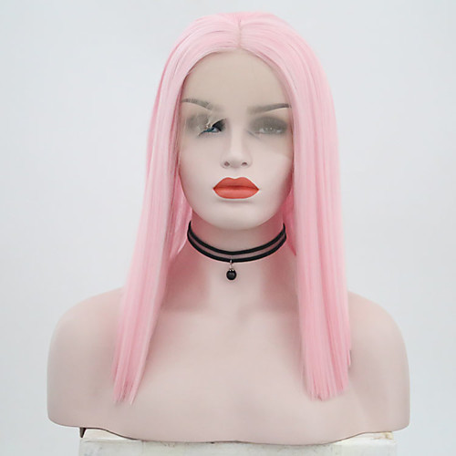 

Synthetic Lace Front Wig Straight Middle Part Lace Front Wig Short Pink Synthetic Hair 12 inch Women's Adjustable Heat Resistant Party Pink