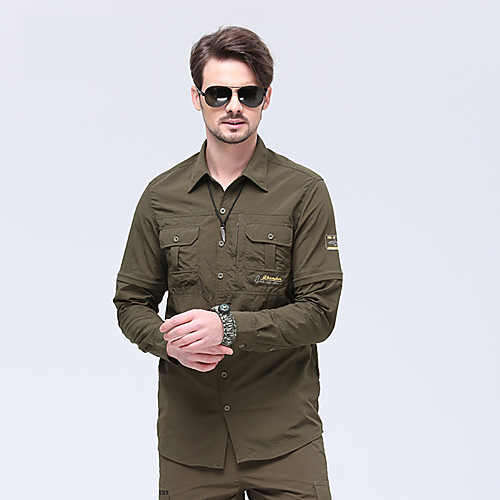 

Men's Hiking Shirt / Button Down Shirts Long Sleeve Outdoor Sunscreen Breathable Quick Dry Wear Resistance Convert to Short Sleeves Top Autumn / Fall Spring Chinlon Camping / Hiking / Caving / Winter