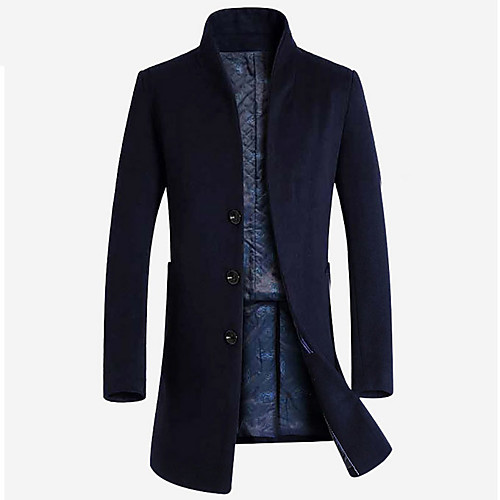 

Men's Solid Colored Basic Fall Trench Coat Long Daily Long Sleeve Wool Coat Tops Black