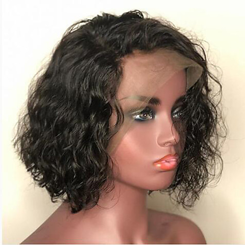 

Human Hair Lace Front Wig Bob Short Bob Free Part style Brazilian Hair Wavy Water Wave Black Wig 130% Density with Baby Hair Natural Hairline For Black Women 100% Virgin 100% Hand Tied Women's Short