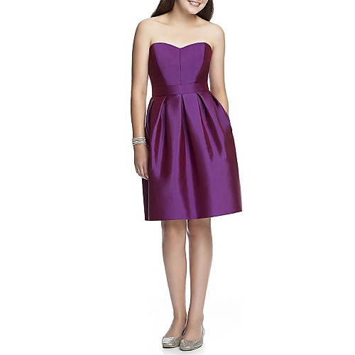 

A-Line Bandeau Knee Length Satin Junior Bridesmaid Dress with Ruching