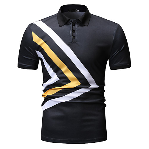 

Men's Striped Print Polo Business Work Black / Navy Blue / Short Sleeve