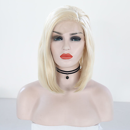 

Synthetic Lace Front Wig Straight Bob Lace Front Wig Blonde Short Light golden Synthetic Hair 12 inch Women's Adjustable Heat Resistant Women Blonde