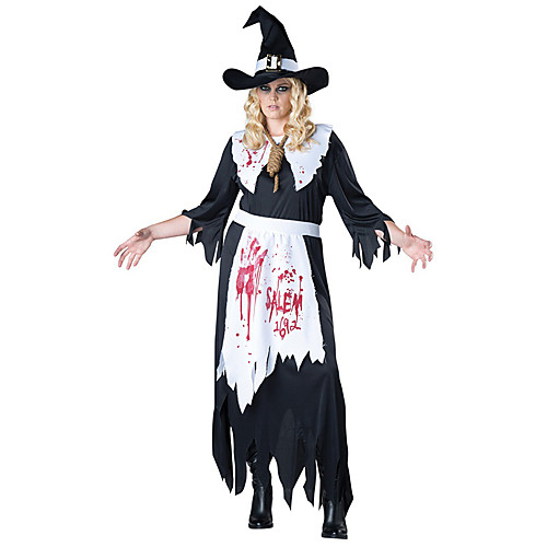 

Witch Dress Cosplay Costume Hat Adults' Women's Dresses Vacation Dress Halloween Halloween Carnival Masquerade Festival / Holiday Polyster Black Women's Easy Carnival Costumes Patchwork / Apron